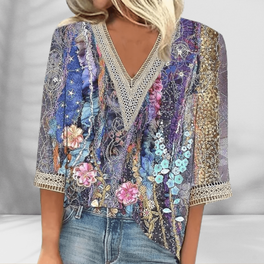 Alis | Blouse Bohème à Col V Bordé de Dentelle