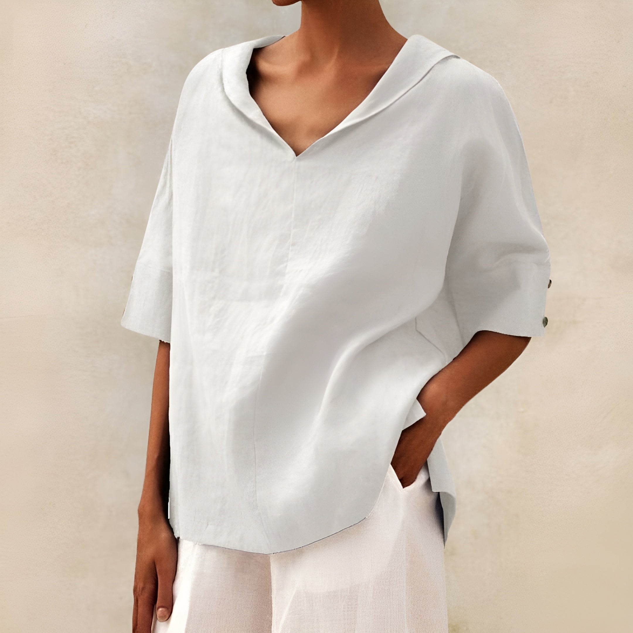 Lyndzi | Blouse en Lin à Col Châle et Manches Boutonnées