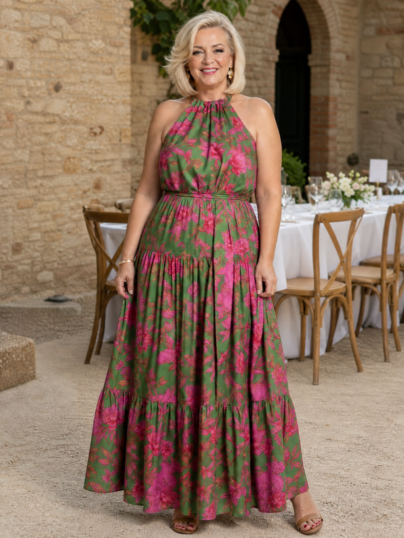 Myriam | Robe Longue Fleurie à Ceinture à Nouer et Jupe à Volants