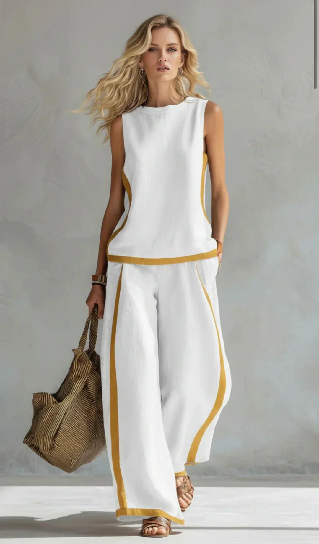Constance | Ensemble Sans Manches et Pantalon Large à Finitions Bicolores