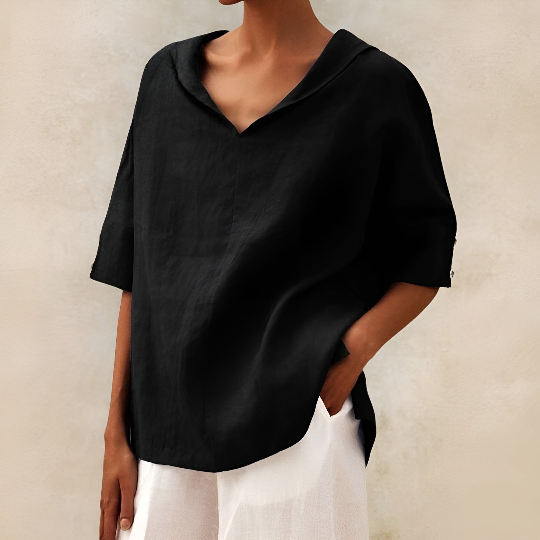 Lyndzi | Blouse en Lin à Col Châle et Manches Boutonnées