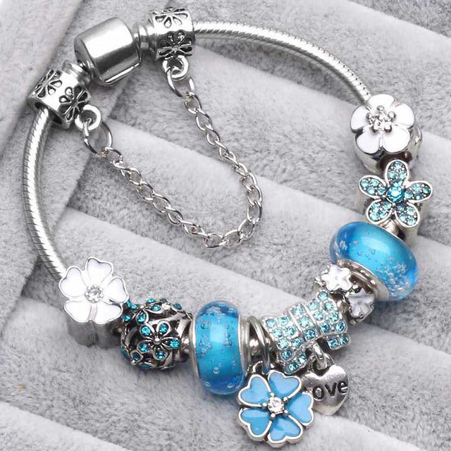 Morgane | Bracelet Vintage Argenté aux Charms Bleus