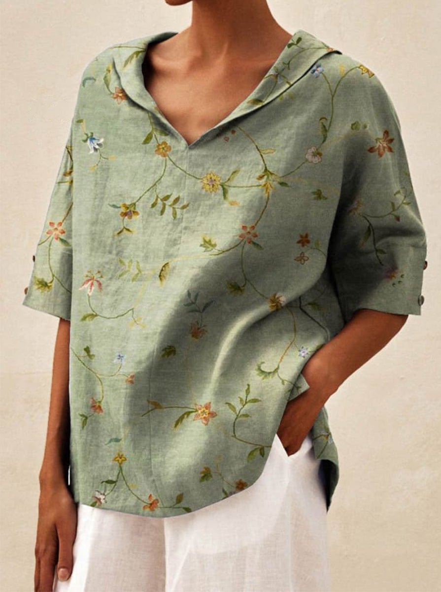 Andrea | Blouse en Lin et Coton à Imprimé Fleuri
