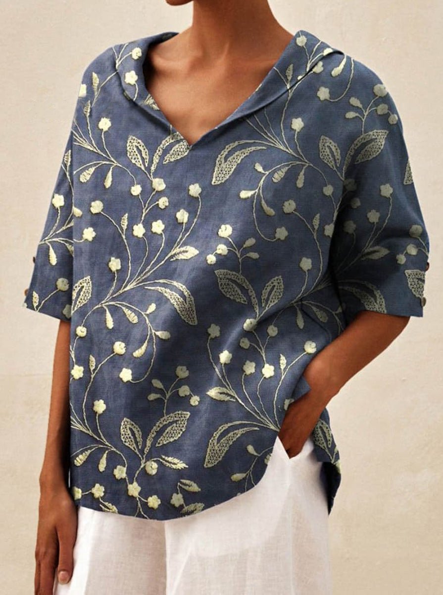 Andrea | Blouse en Lin et Coton à Imprimé Fleuri