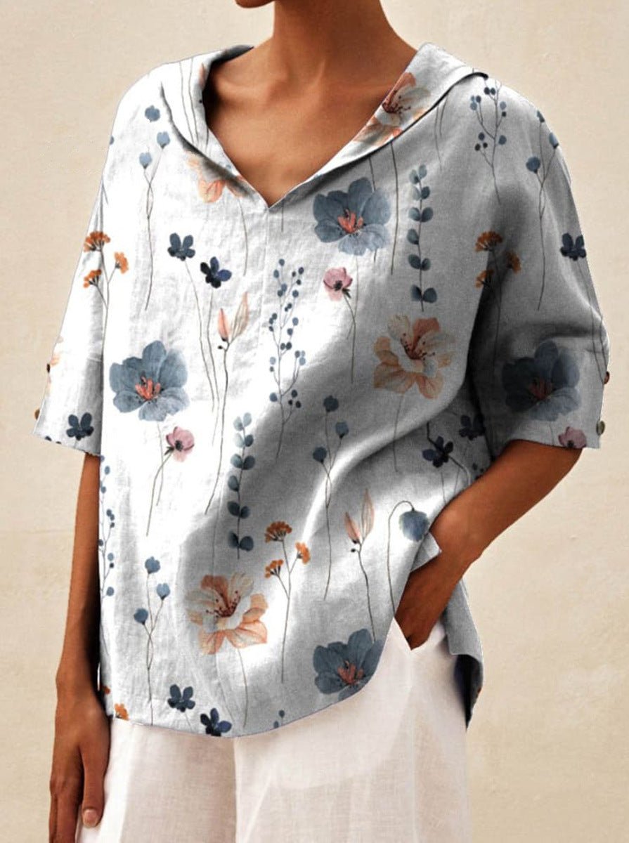 Andrea | Blouse en Lin et Coton à Imprimé Fleuri