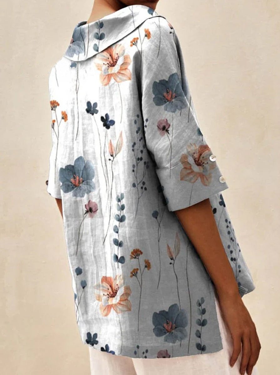 Andrea | Blouse en Lin et Coton à Imprimé Fleuri