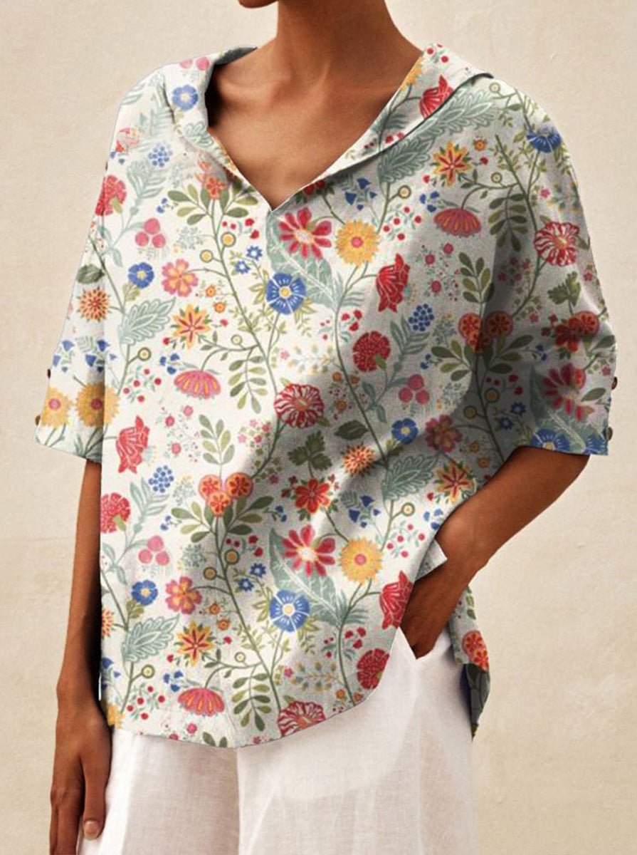 Andrea | Blouse en Lin et Coton à Imprimé Fleuri