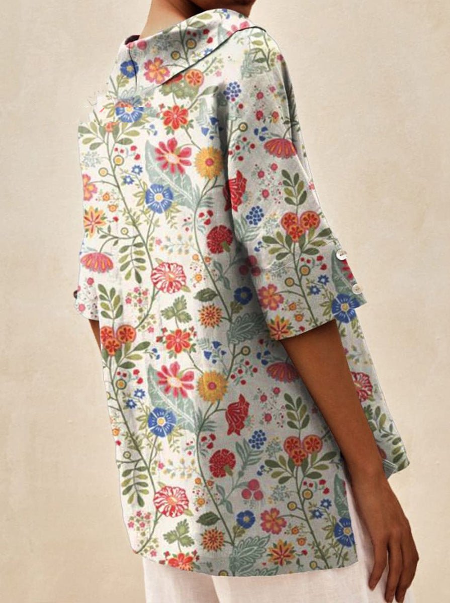 Andrea | Blouse en Lin et Coton à Imprimé Fleuri