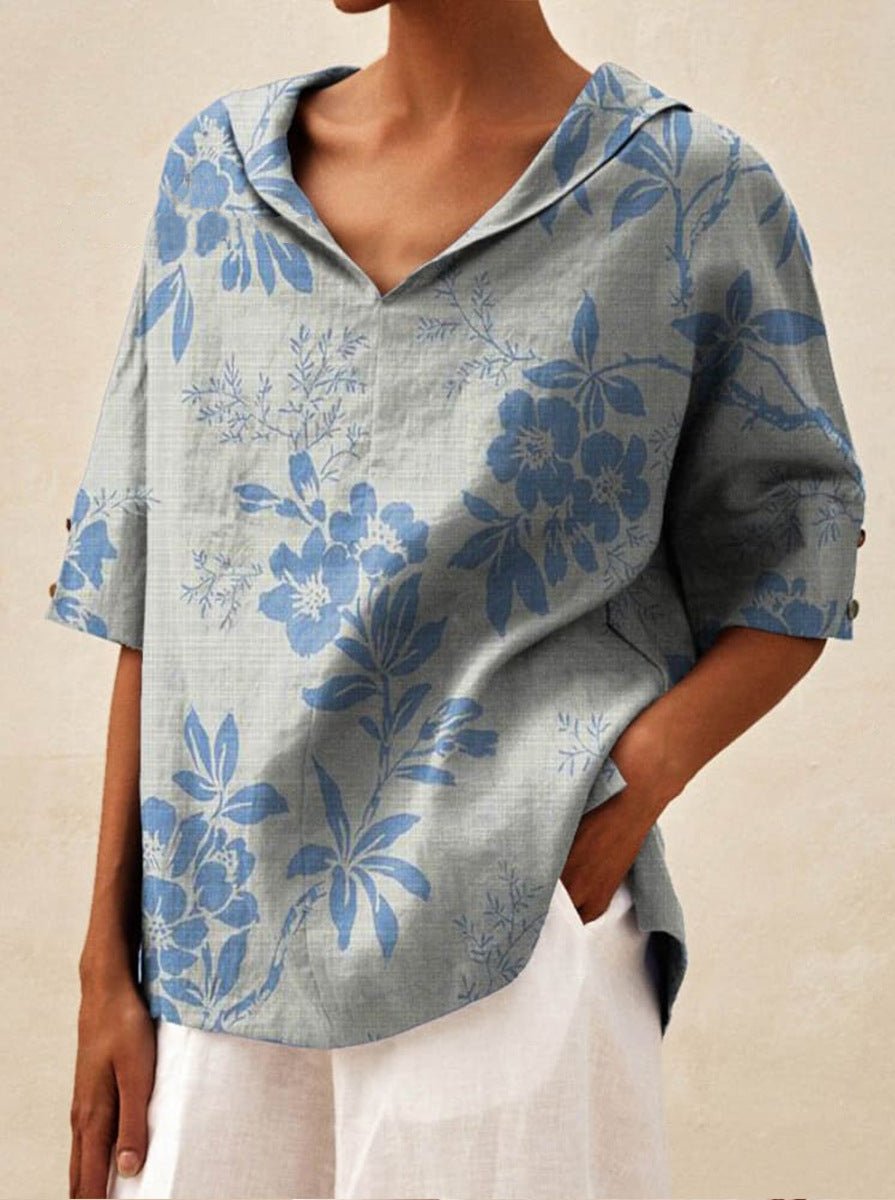 Andrea | Blouse en Lin et Coton à Imprimé Fleuri