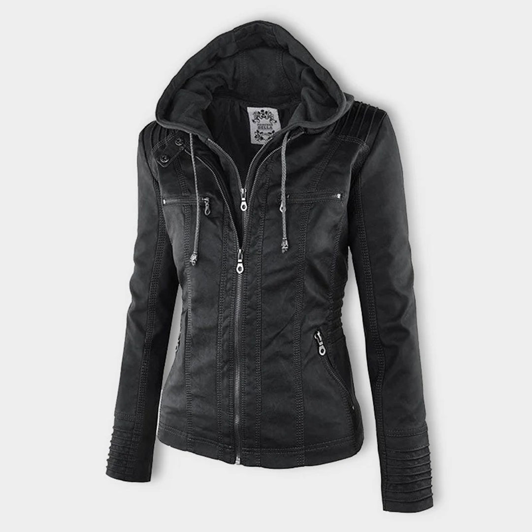 Valentine | Veste en Cuir à Capuche Réglable
