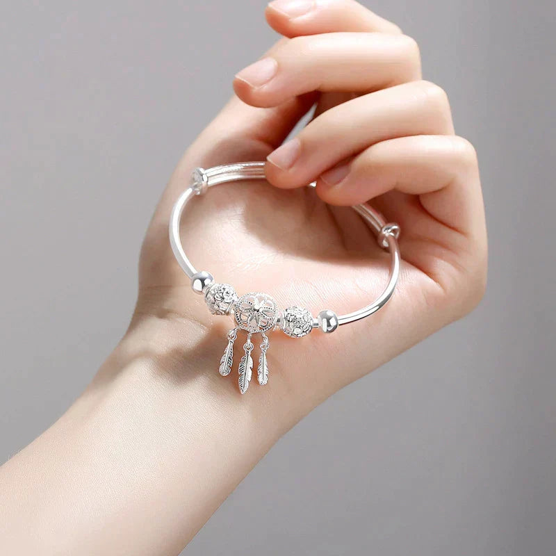 Géraldine | Bracelet Ajustable en Argent Sterling 925 à Triple Feuilles