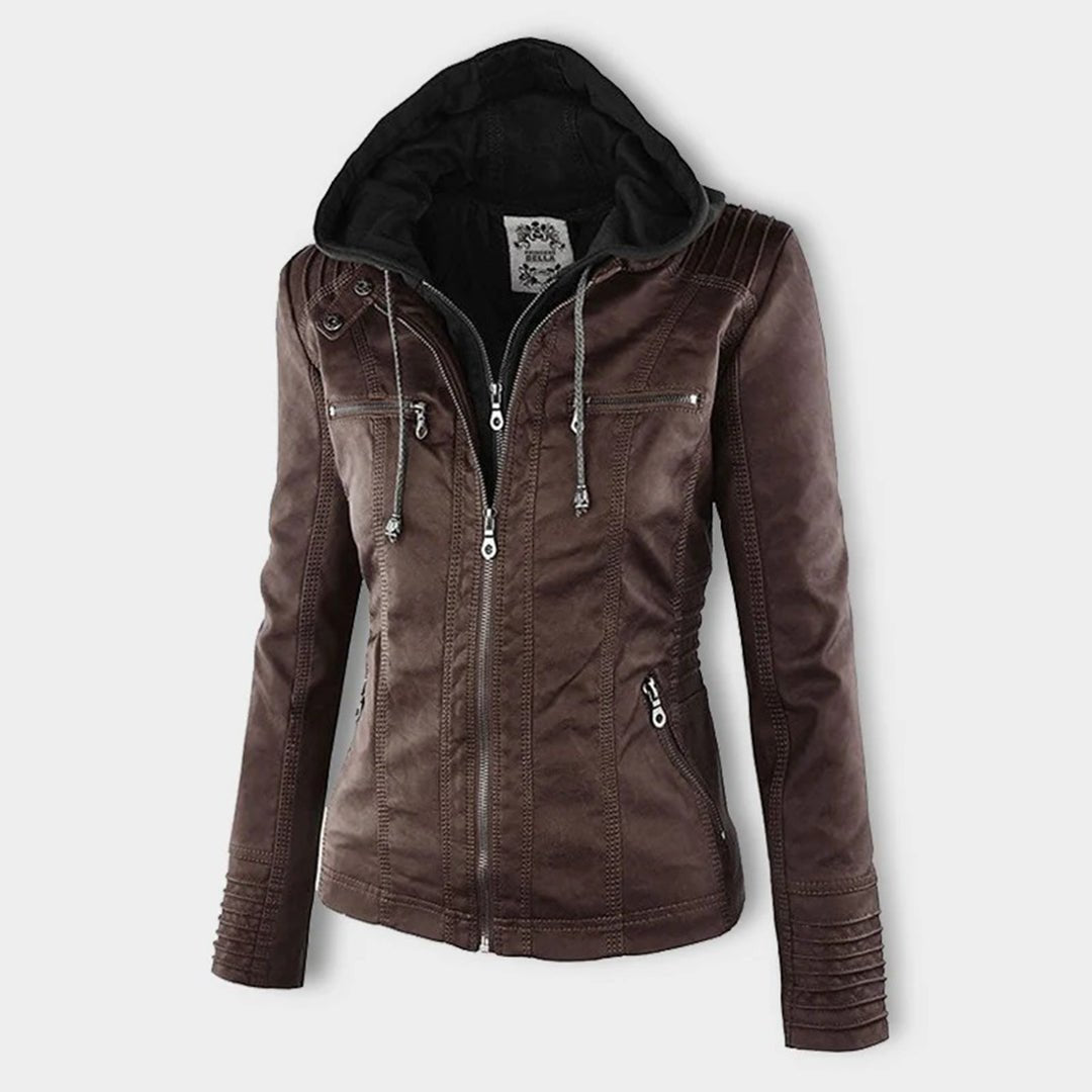 Valentine | Veste en Cuir à Capuche Réglable