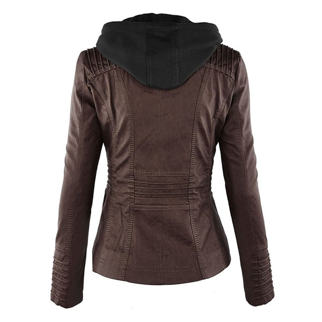 Valentine | Veste en Cuir à Capuche Réglable