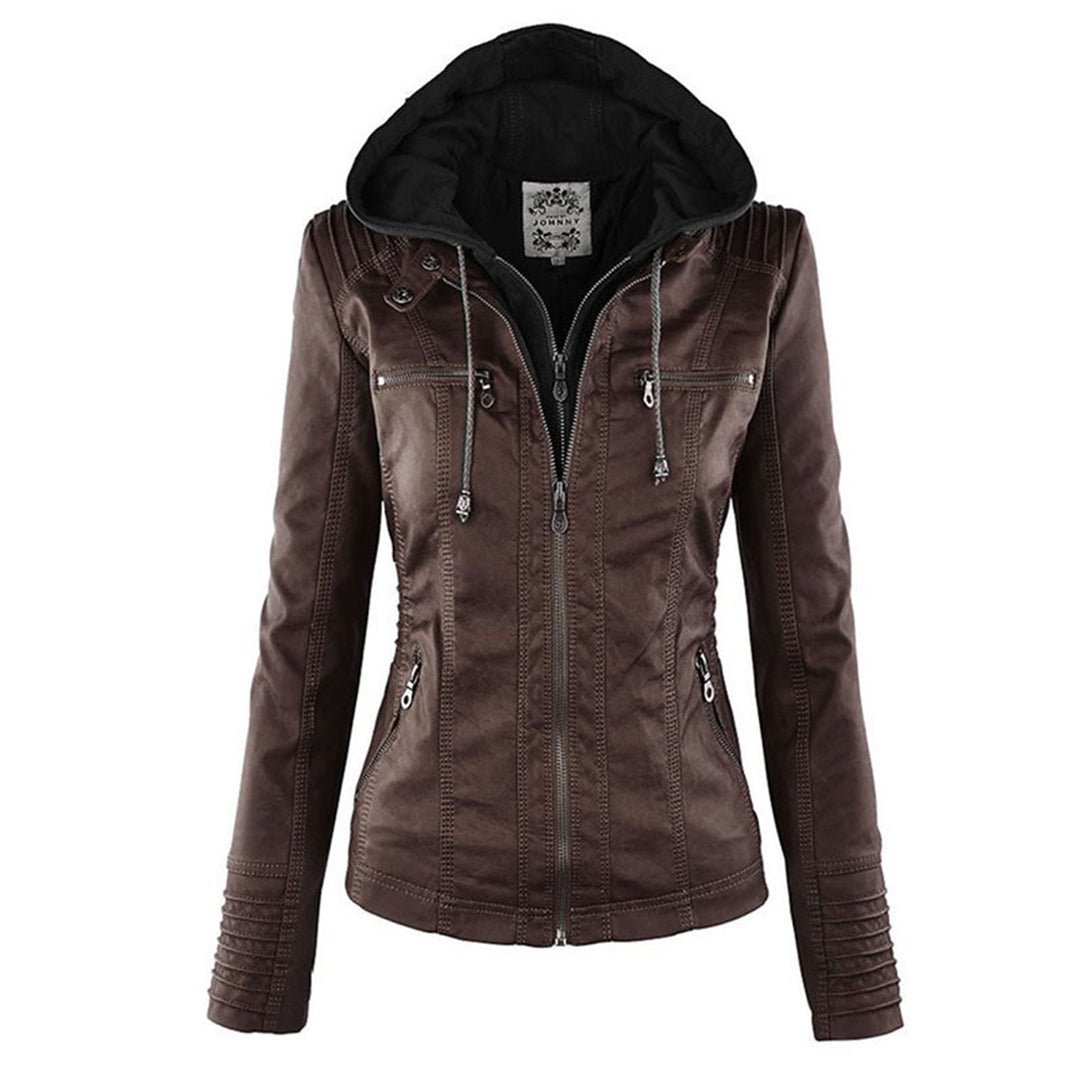 Valentine | Veste en Cuir à Capuche Réglable