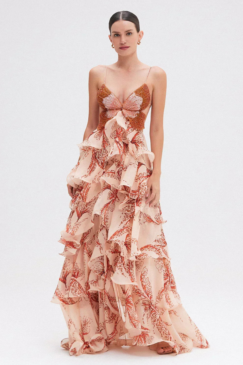 Séverine | Robe Longue à Bustier Pailleté et Jupe à Volants
