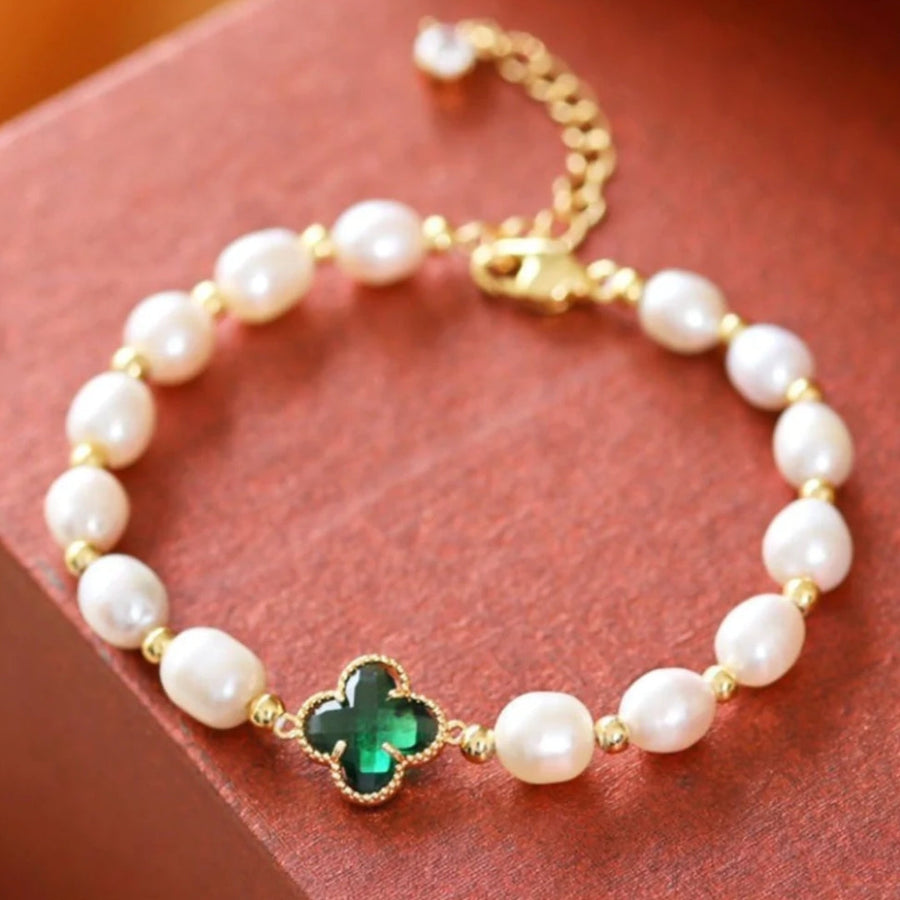Hortense | Bracelet Perlé Trèfle Émeraude