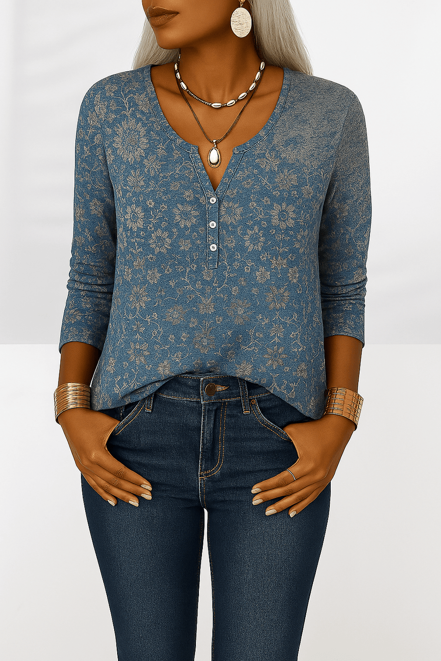 Alina | Blouse Bohème à Imprimé Fleuri et Col Boutonné