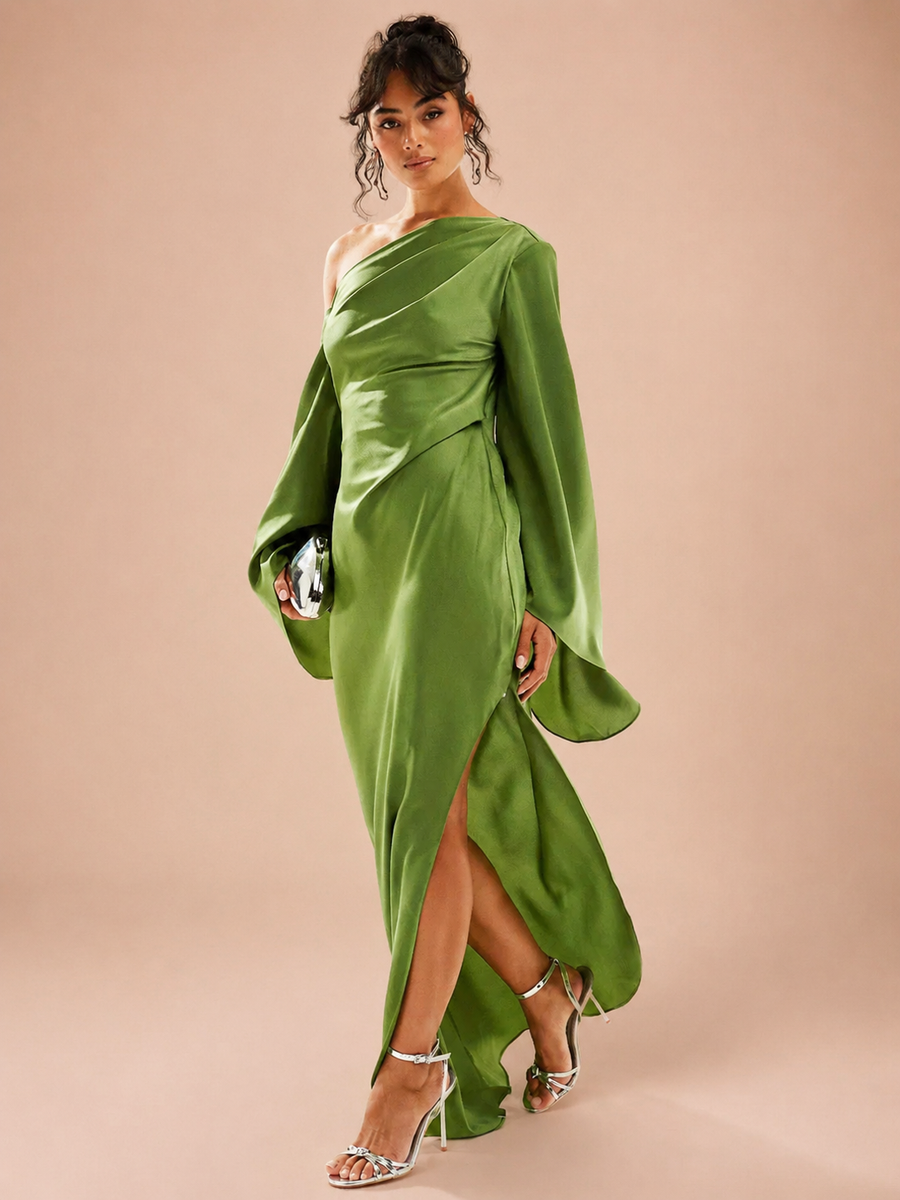 Dora | Robe Maxi Satinée Vert Émeraude