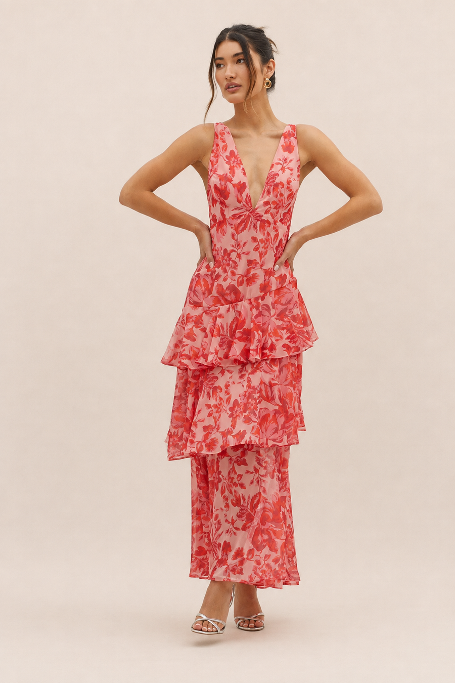 Delia | Robe Maxi Superposée à Imprimé Fleuri