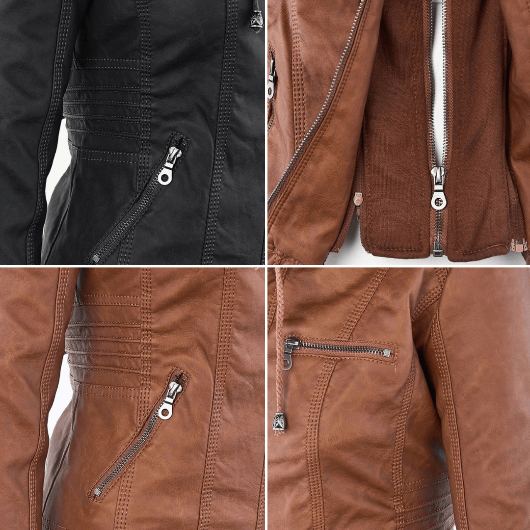 Valentine | Veste en Cuir à Capuche Réglable