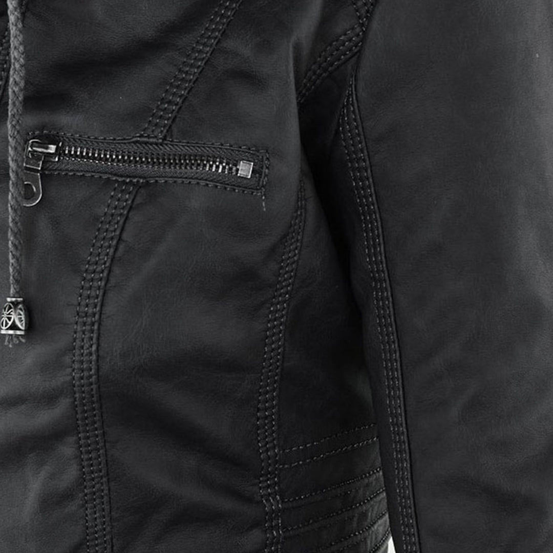 Valentine | Veste en Cuir à Capuche Réglable