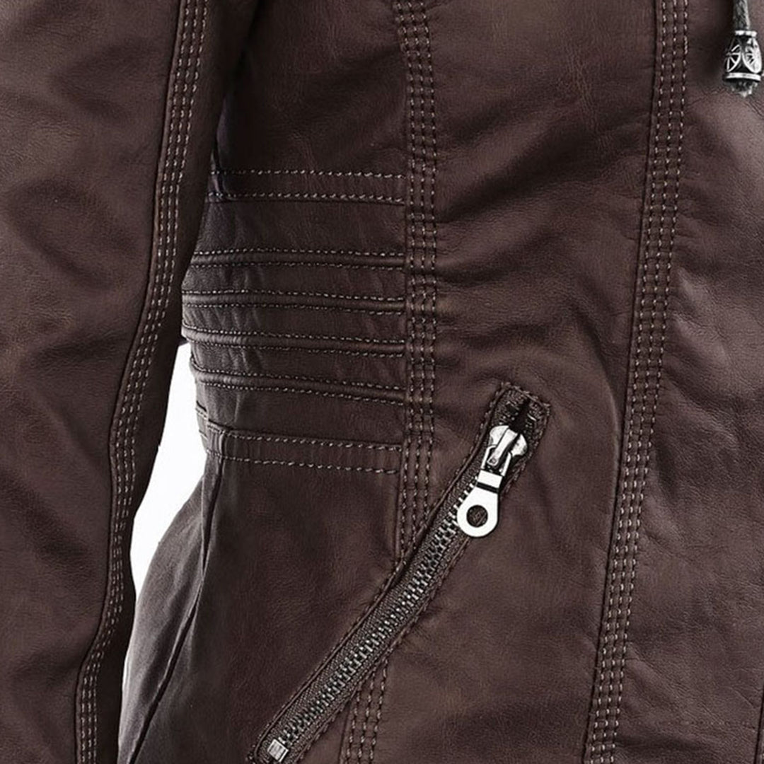 Valentine | Veste en Cuir à Capuche Réglable