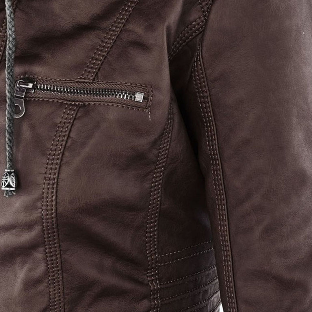Valentine | Veste en Cuir à Capuche Réglable