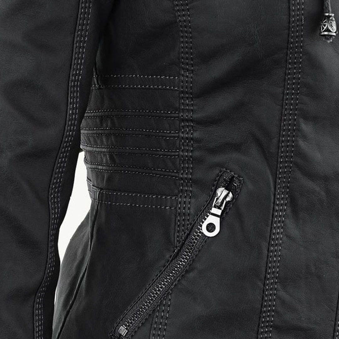 Valentine | Veste en Cuir à Capuche Réglable