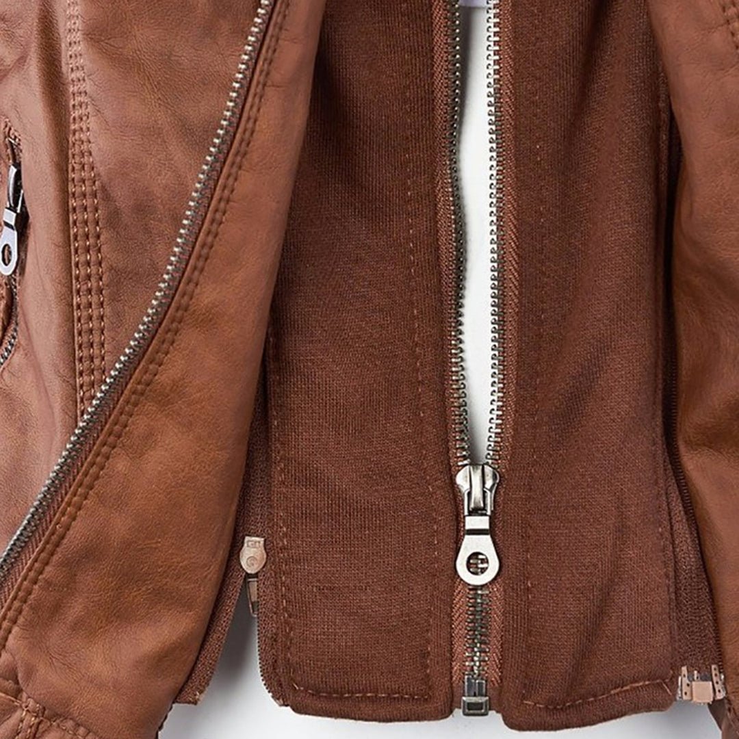 Valentine | Veste en Cuir à Capuche Réglable