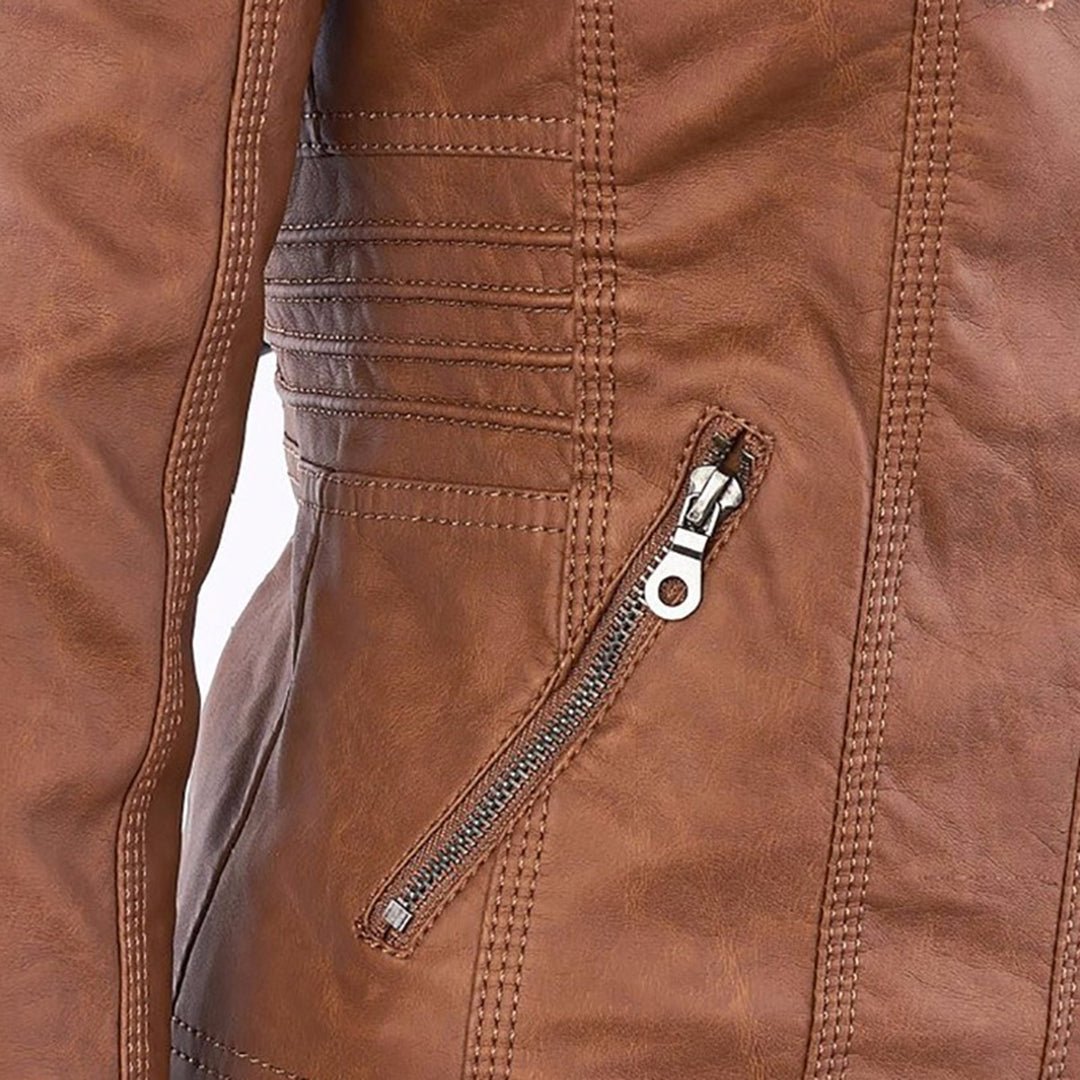 Valentine | Veste en Cuir à Capuche Réglable