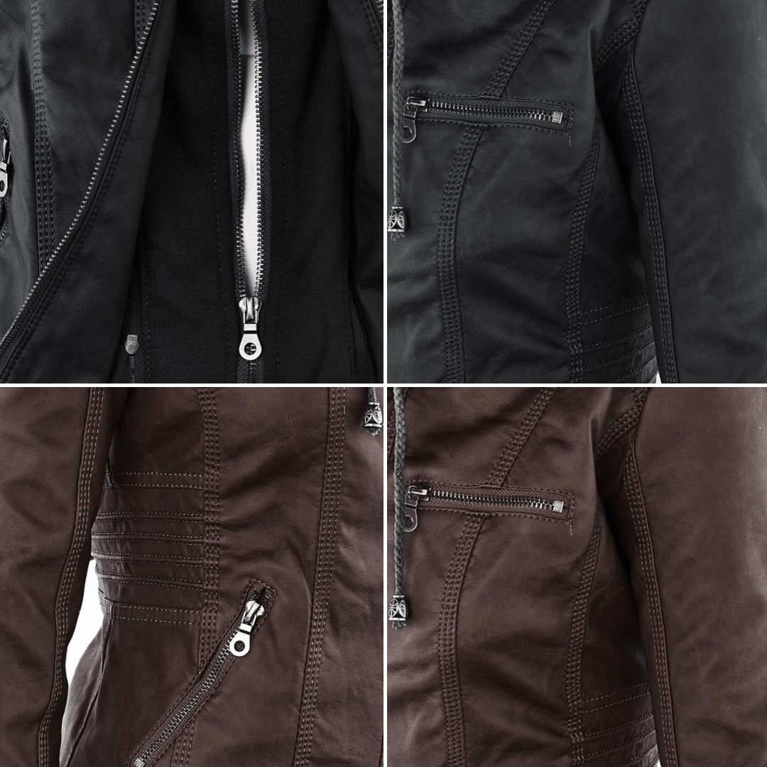 Valentine | Veste en Cuir à Capuche Réglable