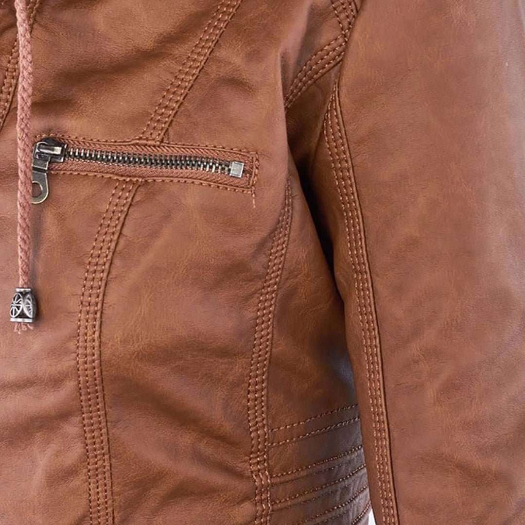 Valentine | Veste en Cuir à Capuche Réglable