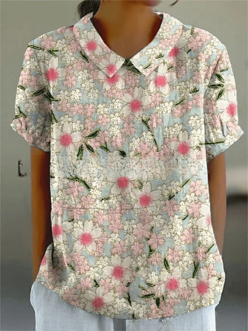 Sofia | Blouse Fleurie à Col Claudine et Poche