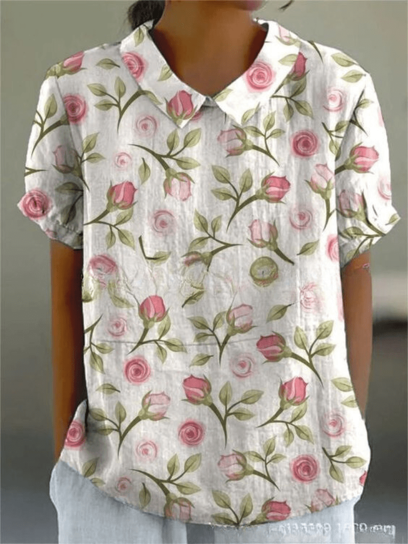 Sofia | Blouse Fleurie à Col Claudine et Poche