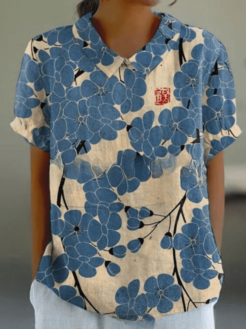 Sofia | Blouse Fleurie à Col Claudine et Poche