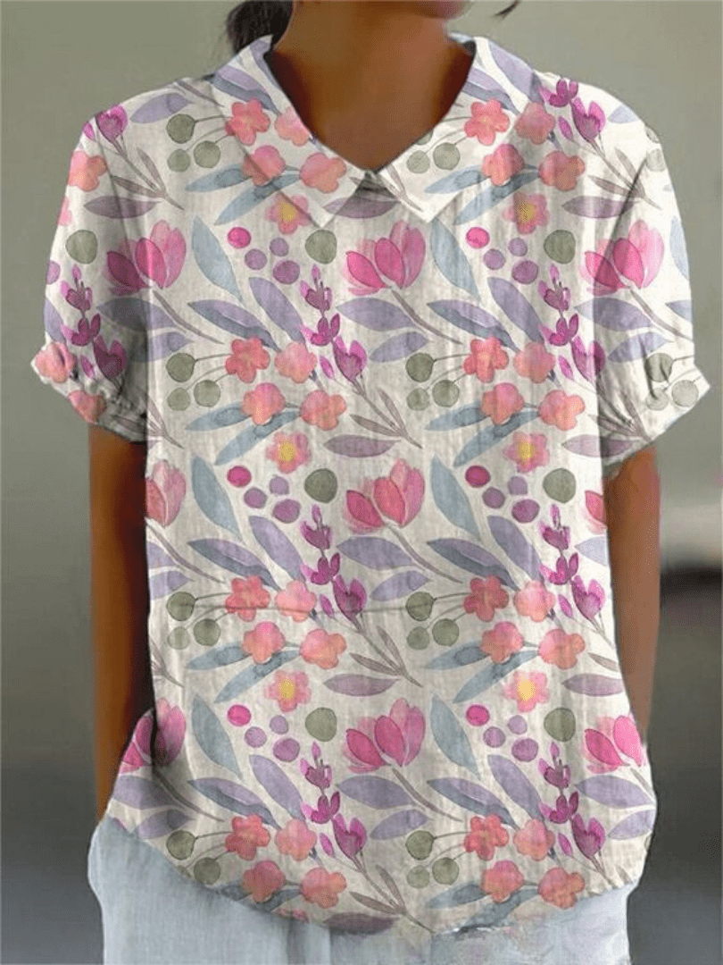 Sofia | Blouse Fleurie à Col Claudine et Poche