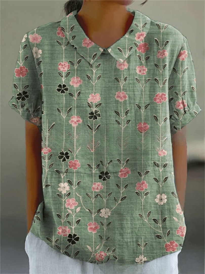 Sofia | Blouse Fleurie à Col Claudine et Poche