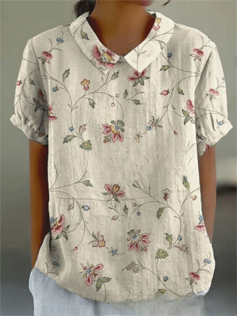 Sofia | Blouse Fleurie à Col Claudine et Poche