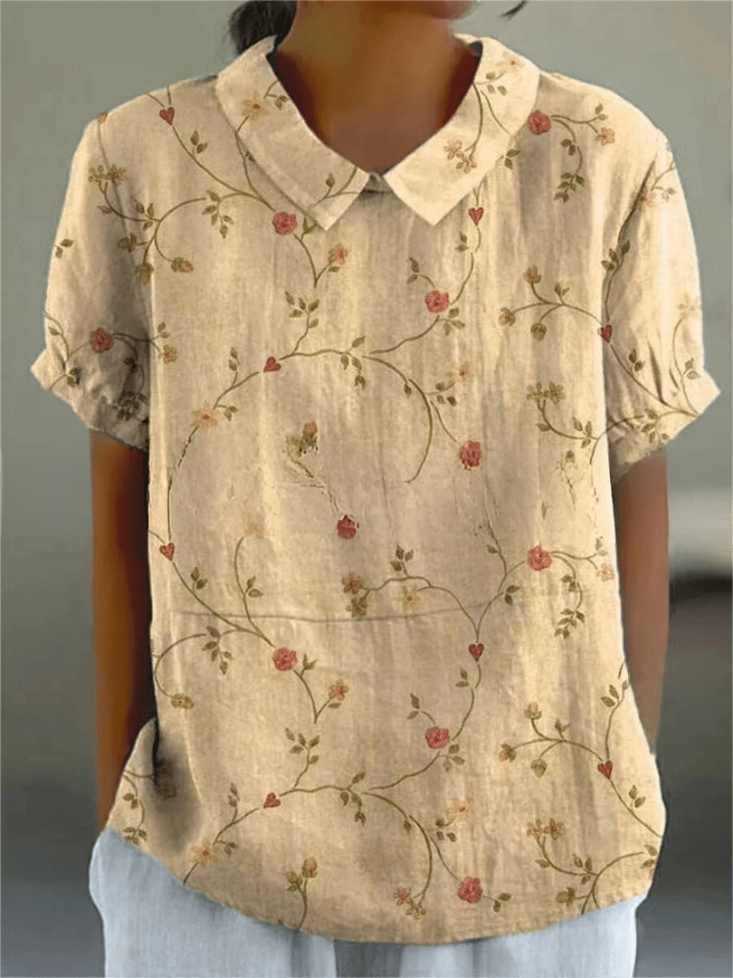 Sofia | Blouse Fleurie à Col Claudine et Poche