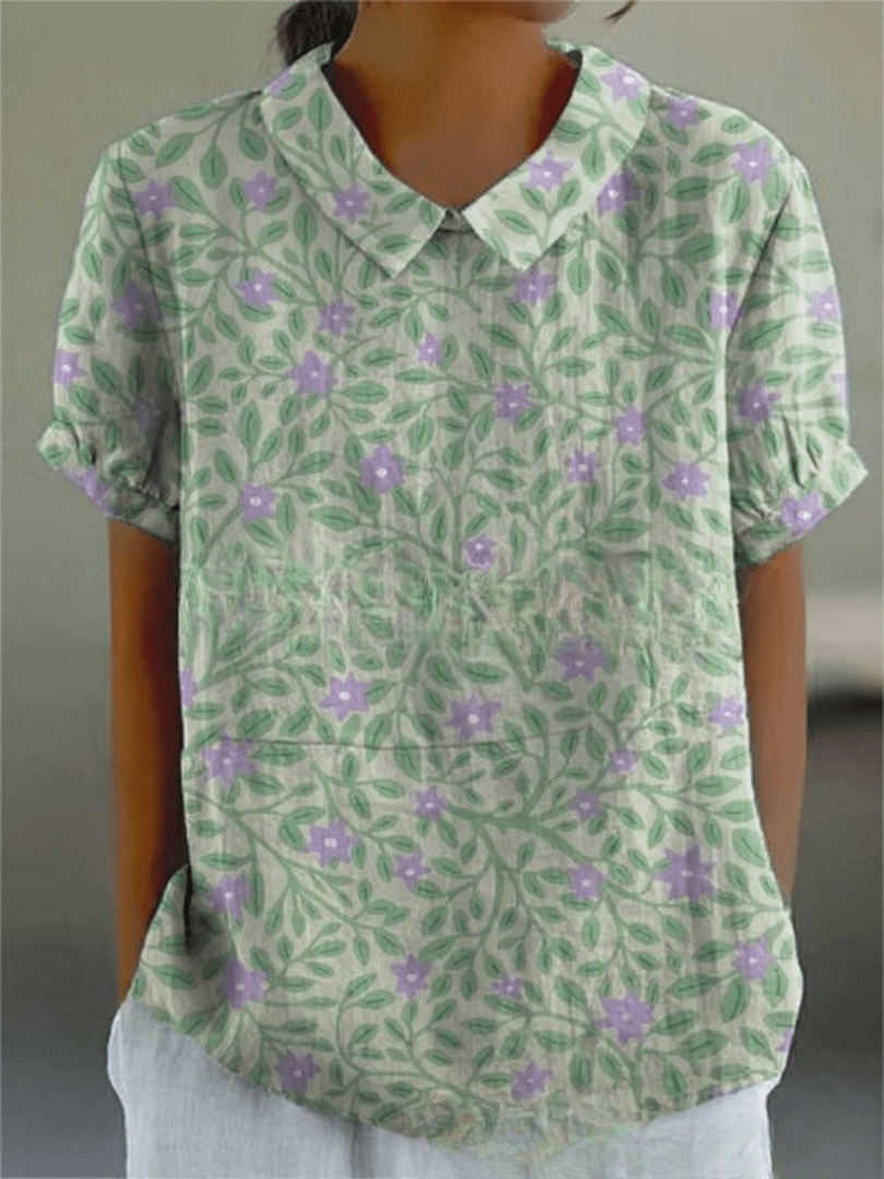 Sofia | Blouse Fleurie à Col Claudine et Poche