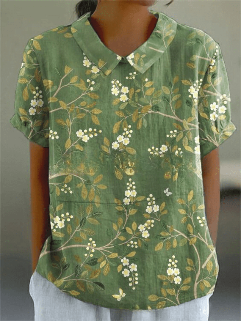 Sofia | Blouse Fleurie à Col Claudine et Poche