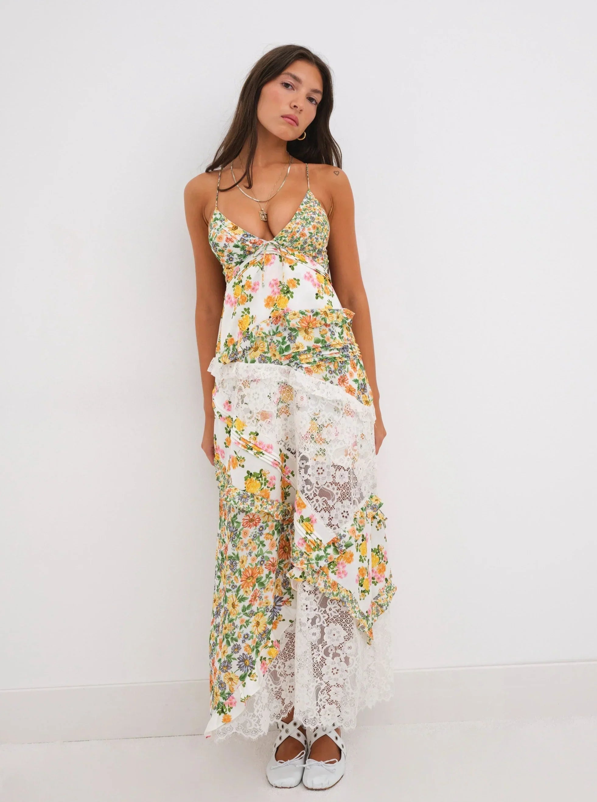Mireille | Robe Maxi Fleurie avec Volants