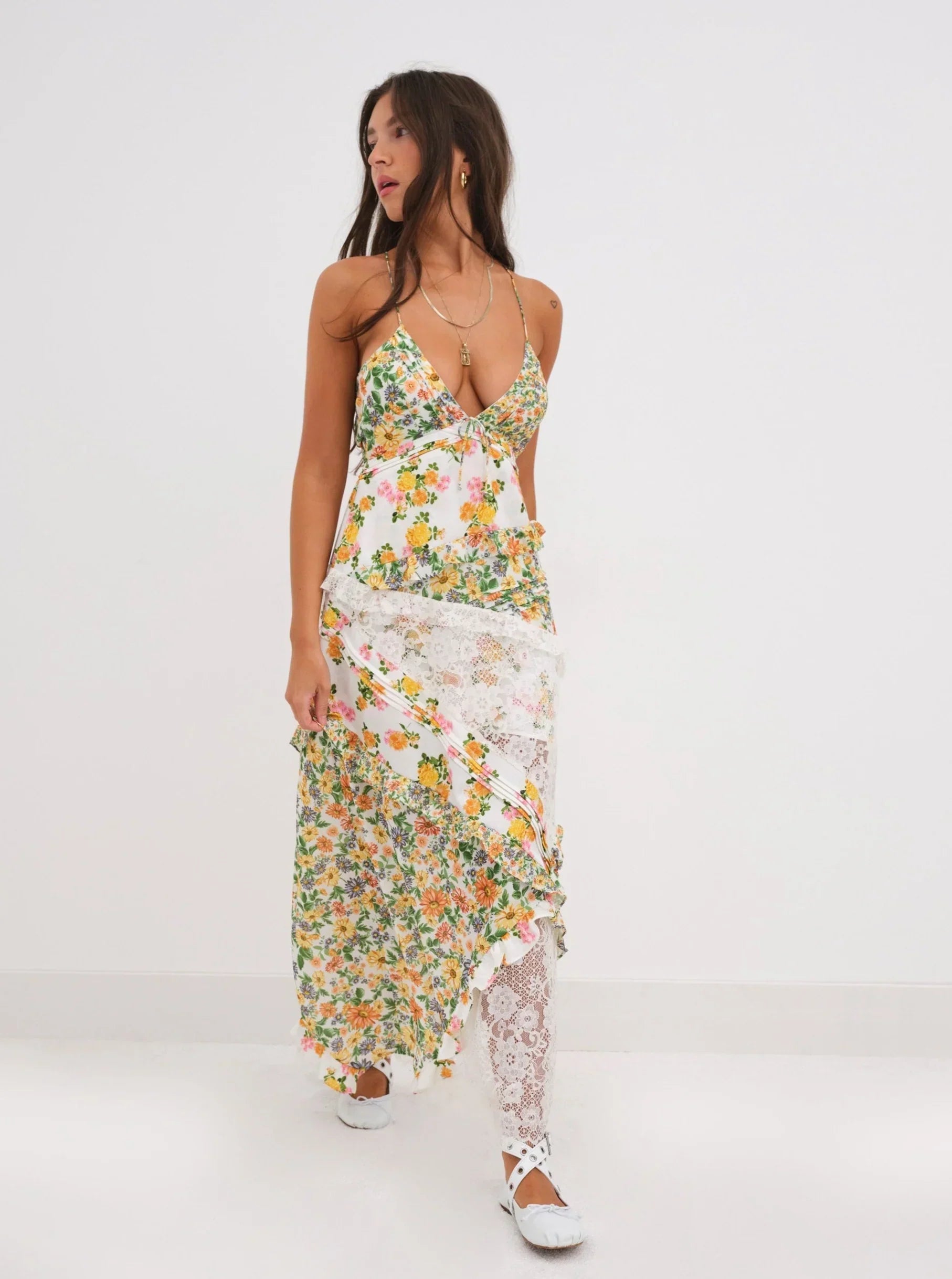 Mireille | Robe Maxi Fleurie avec Volants