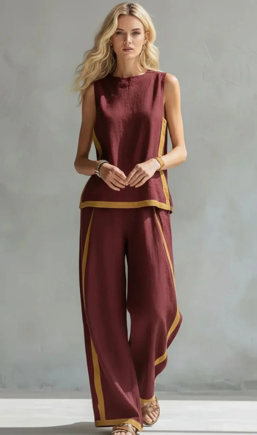 Constance | Ensemble Sans Manches et Pantalon Large à Finitions Bicolores