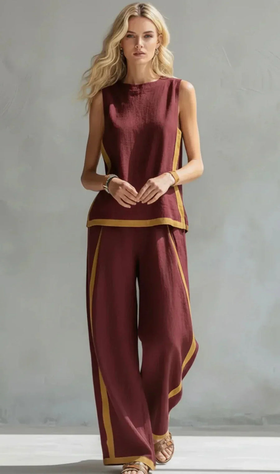 Constance | Ensemble Sans Manches et Pantalon Large à Finitions Bicolores