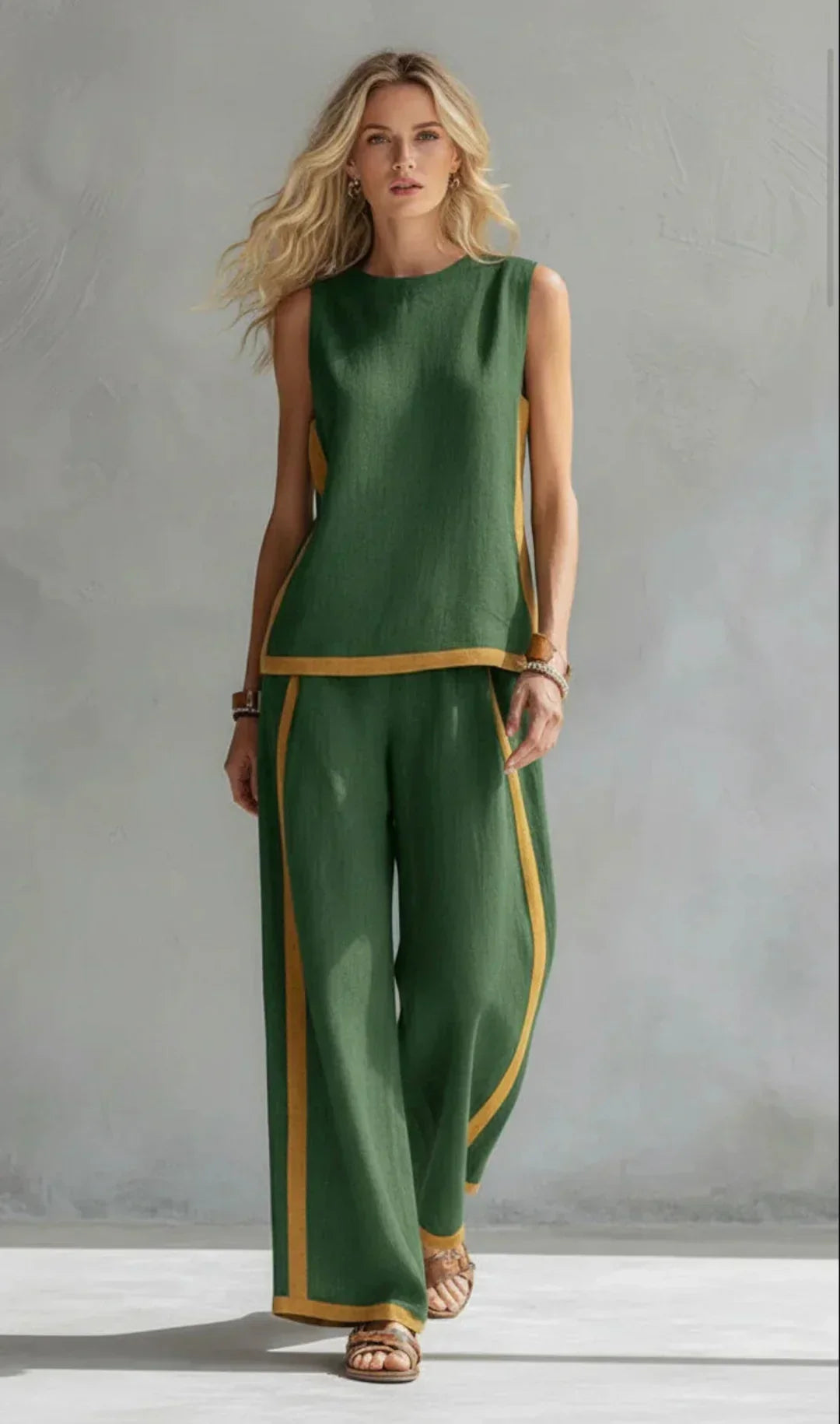Constance | Ensemble Sans Manches et Pantalon Large à Finitions Bicolores