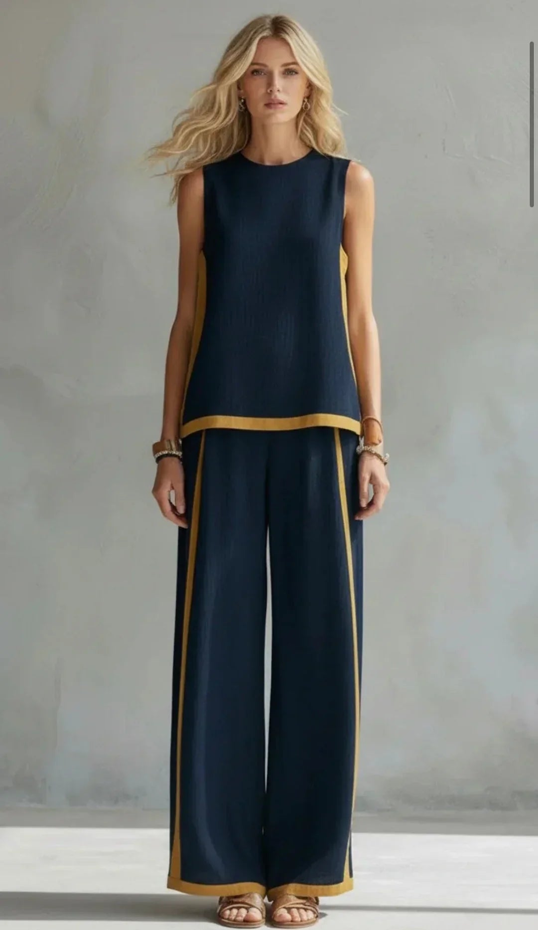 Constance | Ensemble Sans Manches et Pantalon Large à Finitions Bicolores