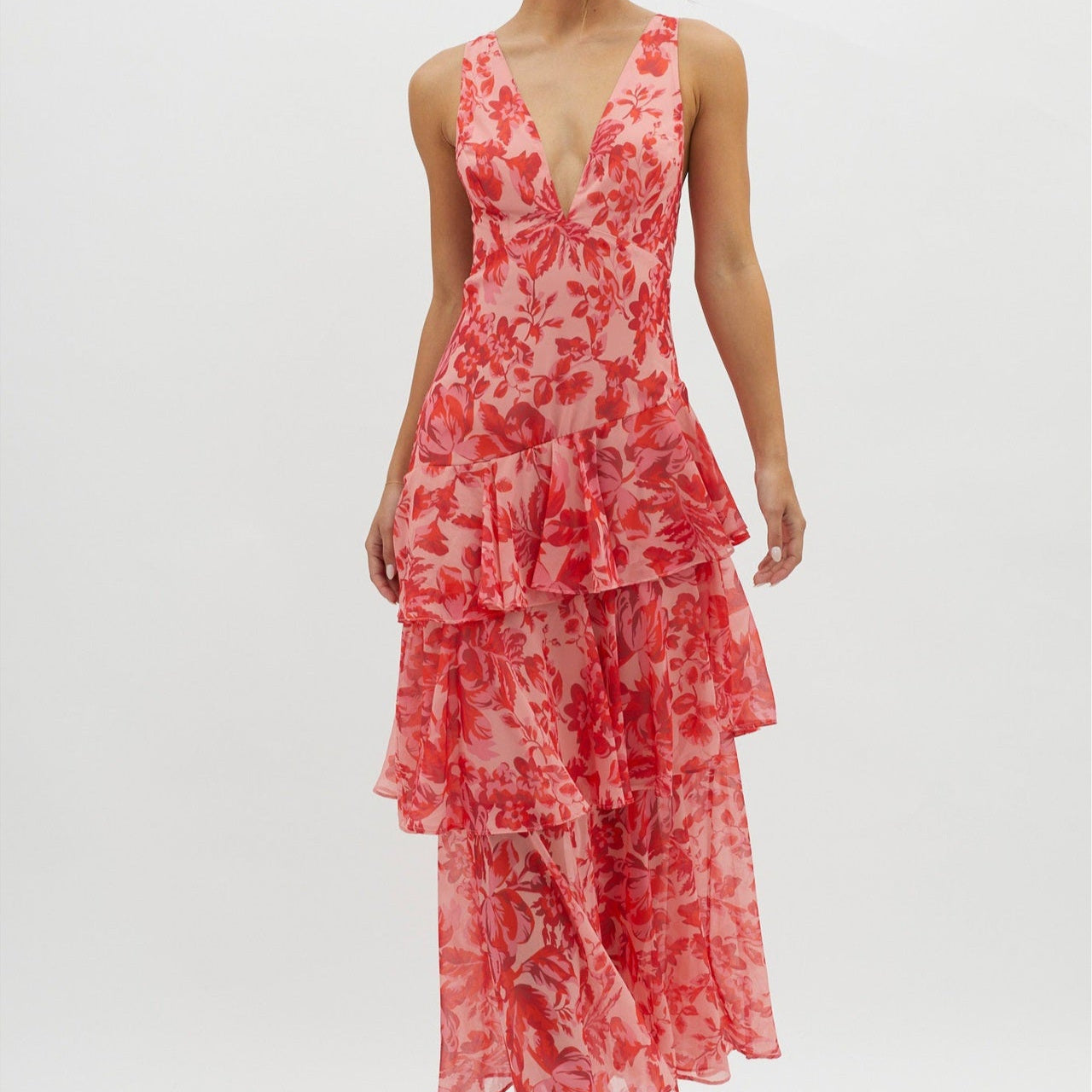 Delia | Robe Maxi Superposée à Imprimé Fleuri