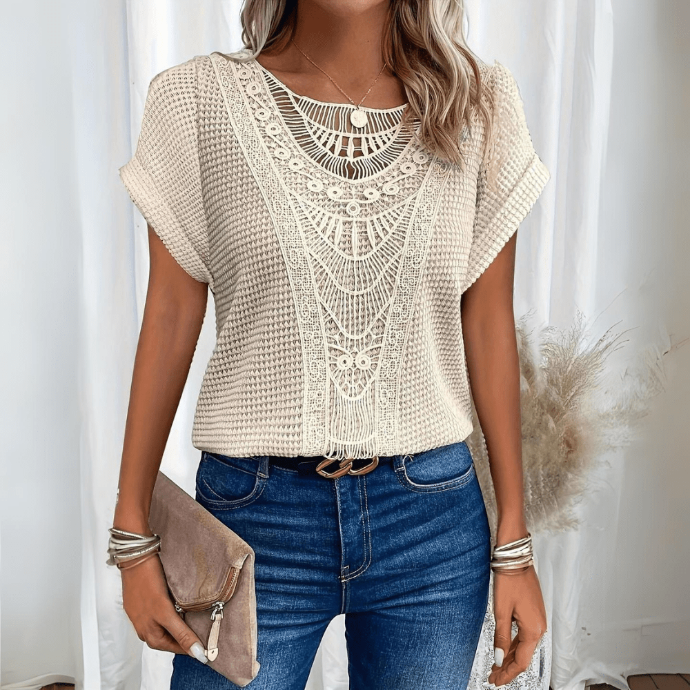 Karin | Top en Maille Gaufrée à Empiècement Crochet