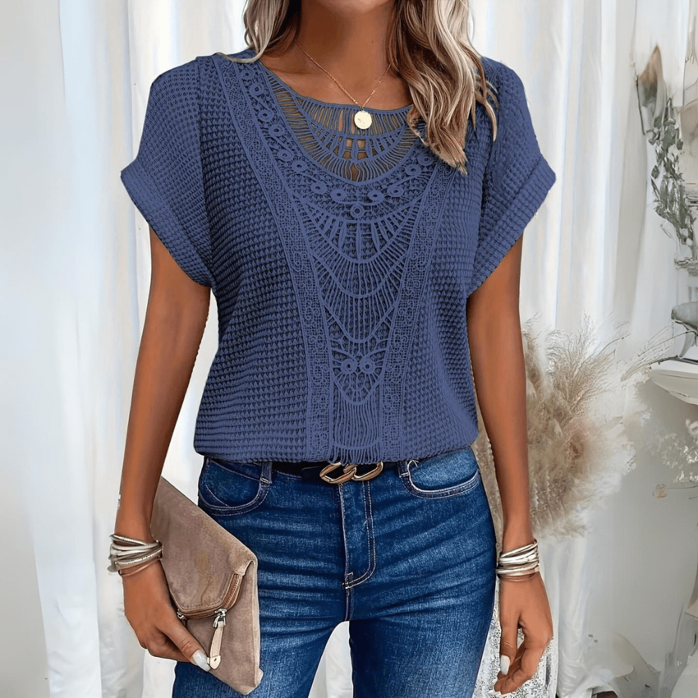 Karin | Top en Maille Gaufrée à Empiècement Crochet